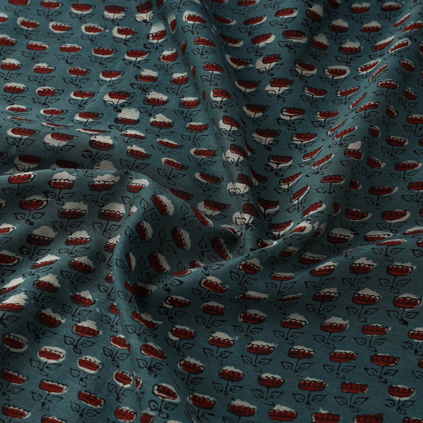 Hand Block Print Chanderi Silk Blue Jahota Fabric