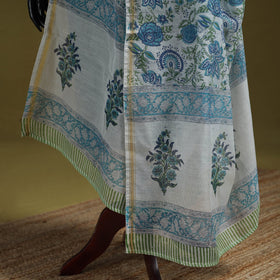 Hand chanderi silk sanganeri floral dupatta 40 - handcrafted