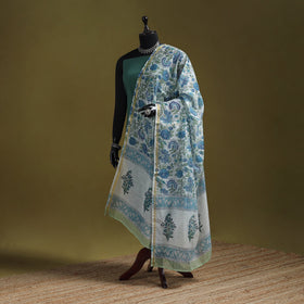 Hand chanderi silk sanganeri floral dupatta 40 - handcrafted