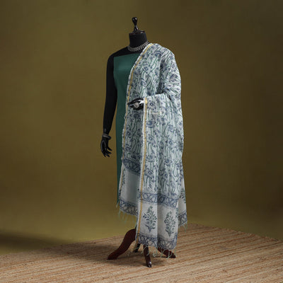 Hand chanderi silk sanganeri floral dupatta 41 - handcrafted