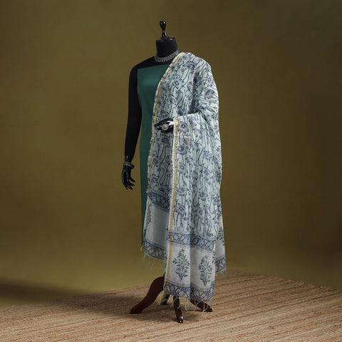 Hand chanderi silk sanganeri floral dupatta 41 - handcrafted