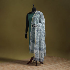 Hand chanderi silk sanganeri floral dupatta 41 - handcrafted