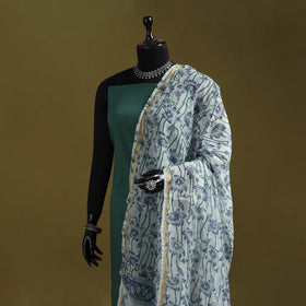 Hand chanderi silk sanganeri floral dupatta 41 - handcrafted