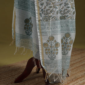 Hand chanderi silk sanganeri floral dupatta 46 - handcrafted