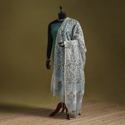Hand chanderi silk sanganeri floral dupatta 46 - handcrafted