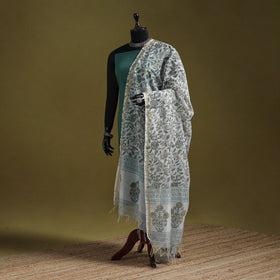 Hand chanderi silk sanganeri floral dupatta 46 - handcrafted