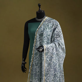 Hand chanderi silk sanganeri floral dupatta 47 - handcrafted