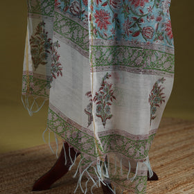 Hand chanderi silk sanganeri floral dupatta 50 - handcrafted
