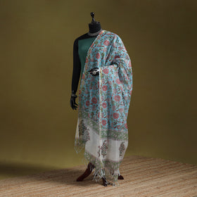 Hand chanderi silk sanganeri floral dupatta 50 - handcrafted