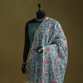 Hand chanderi silk sanganeri floral dupatta 50 - handcrafted