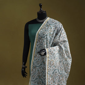 Hand chanderi silk sanganeri floral dupatta 54 - handcrafted