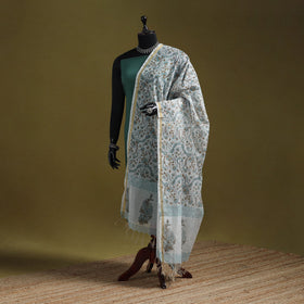 Hand chanderi silk sanganeri floral dupatta 54 - handcrafted