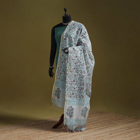 Hand chanderi silk sanganeri floral dupatta 56 - handcrafted