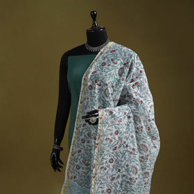 Hand chanderi silk sanganeri floral dupatta 56 - handcrafted