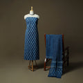 Hand block print cotton indigo bagru 3pc unstitched dress