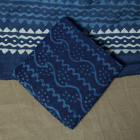 Hand block print cotton indigo bagru 3pc unstitched dress