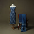 Hand block print cotton indigo bagru 3pc unstitched dress