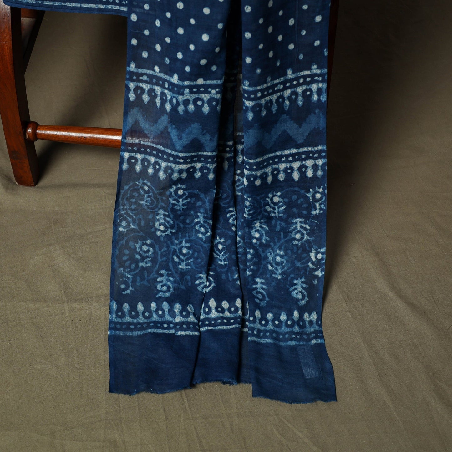 Hand block print cotton indigo bagru 3pc unstitched dress