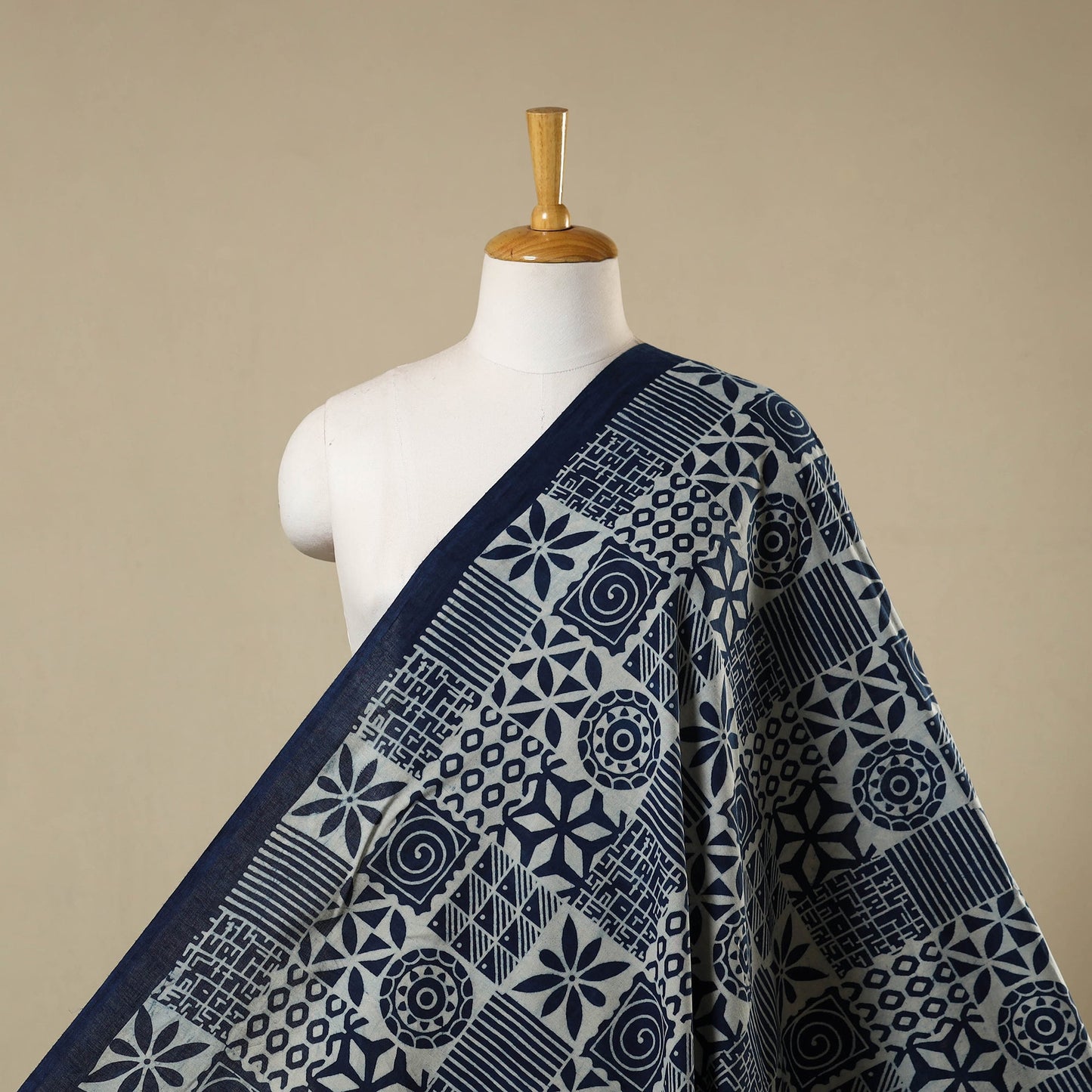Blue - hand cotton indigo bagru fabric 01 - handcrafted