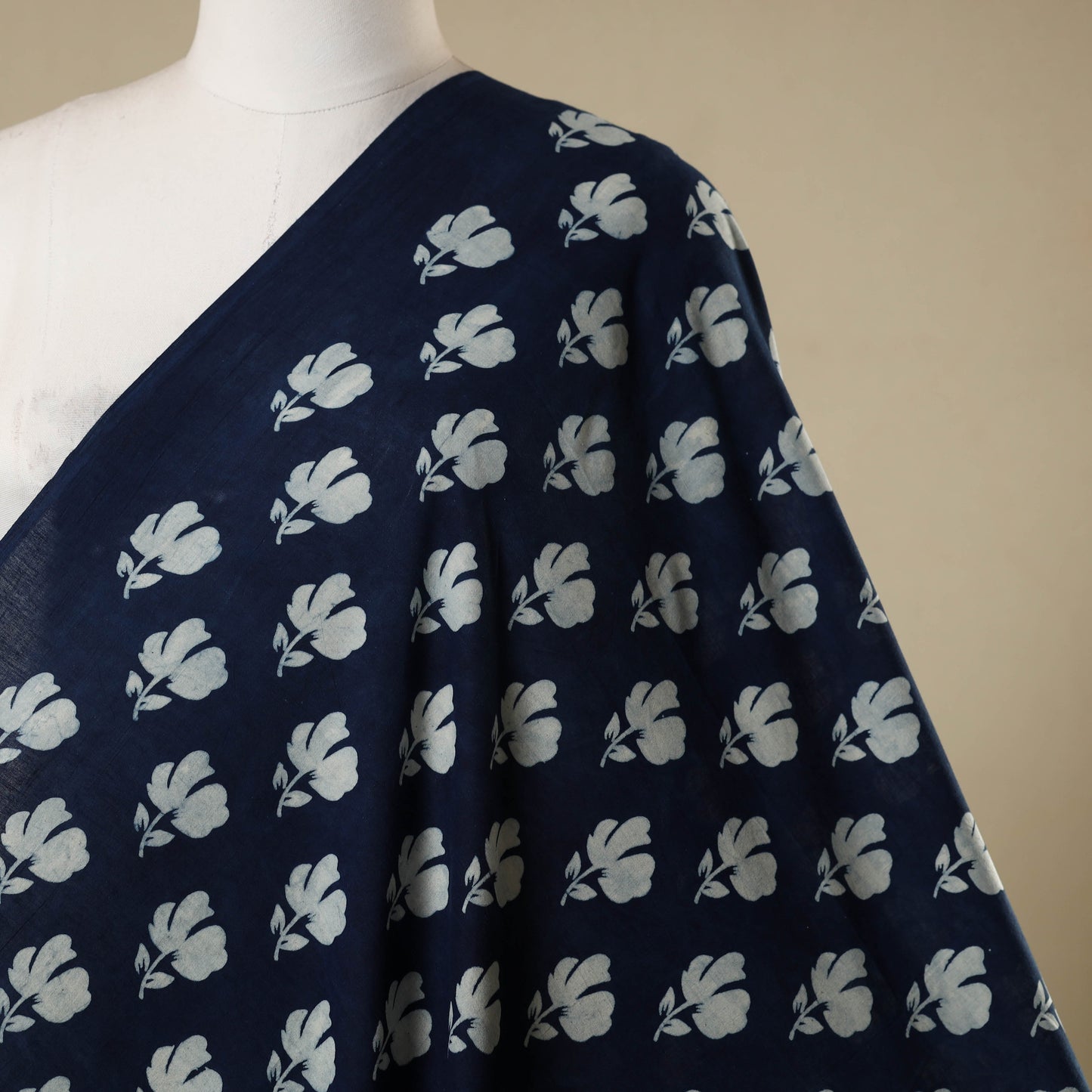 Blue - hand cotton indigo bagru fabric 03 - handcrafted