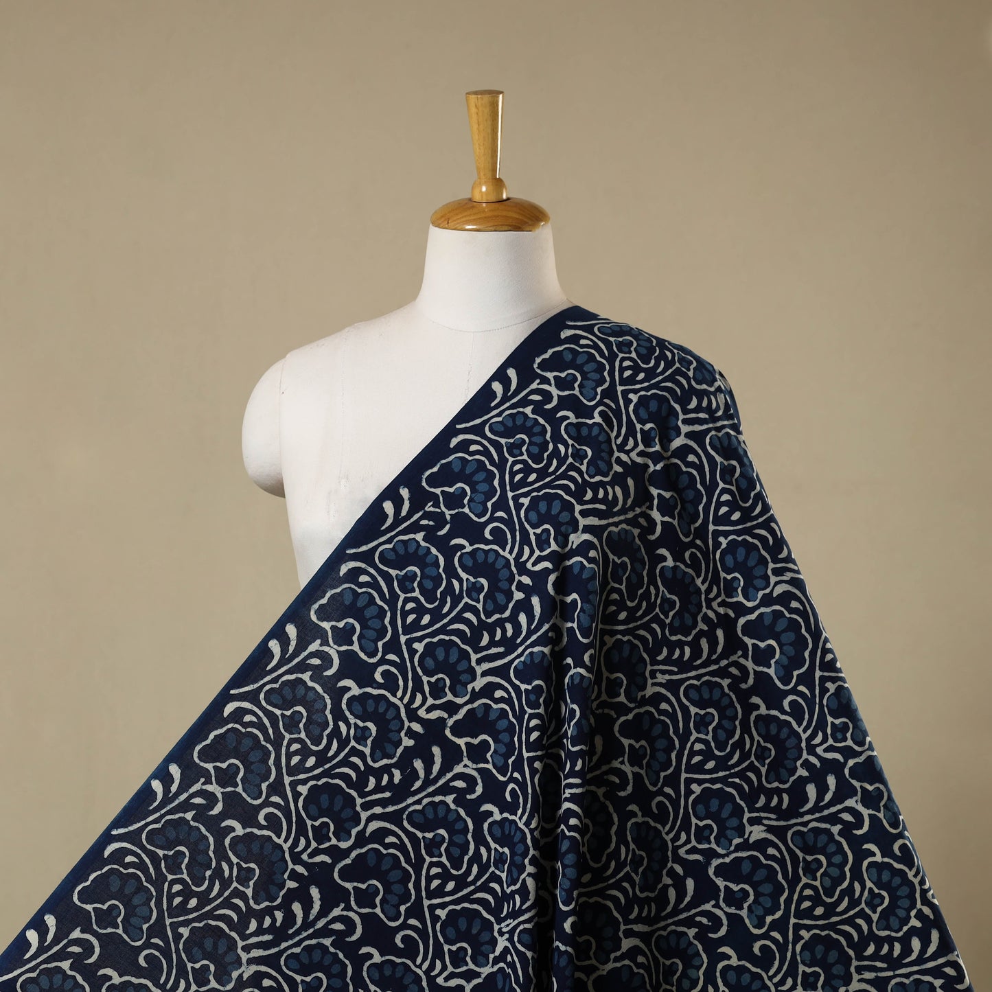 Blue - hand cotton indigo bagru fabric 08 - handcrafted