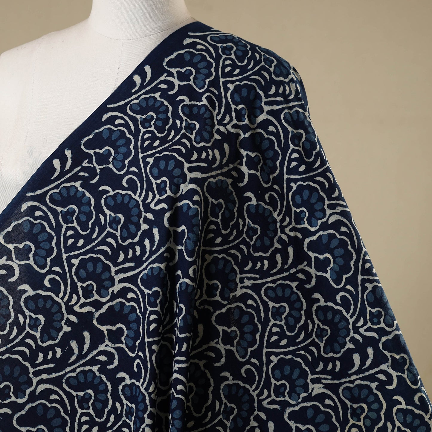 Blue - hand cotton indigo bagru fabric 08 - handcrafted