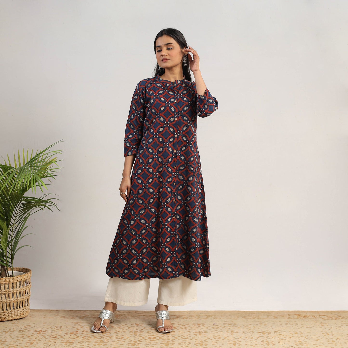 Buy Blue Hand Block Print Cotton A-Line Ajrakh Kurta