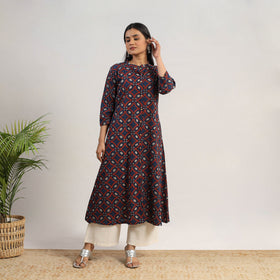 Buy Blue Hand Block Print Cotton A-Line Ajrakh Kurta