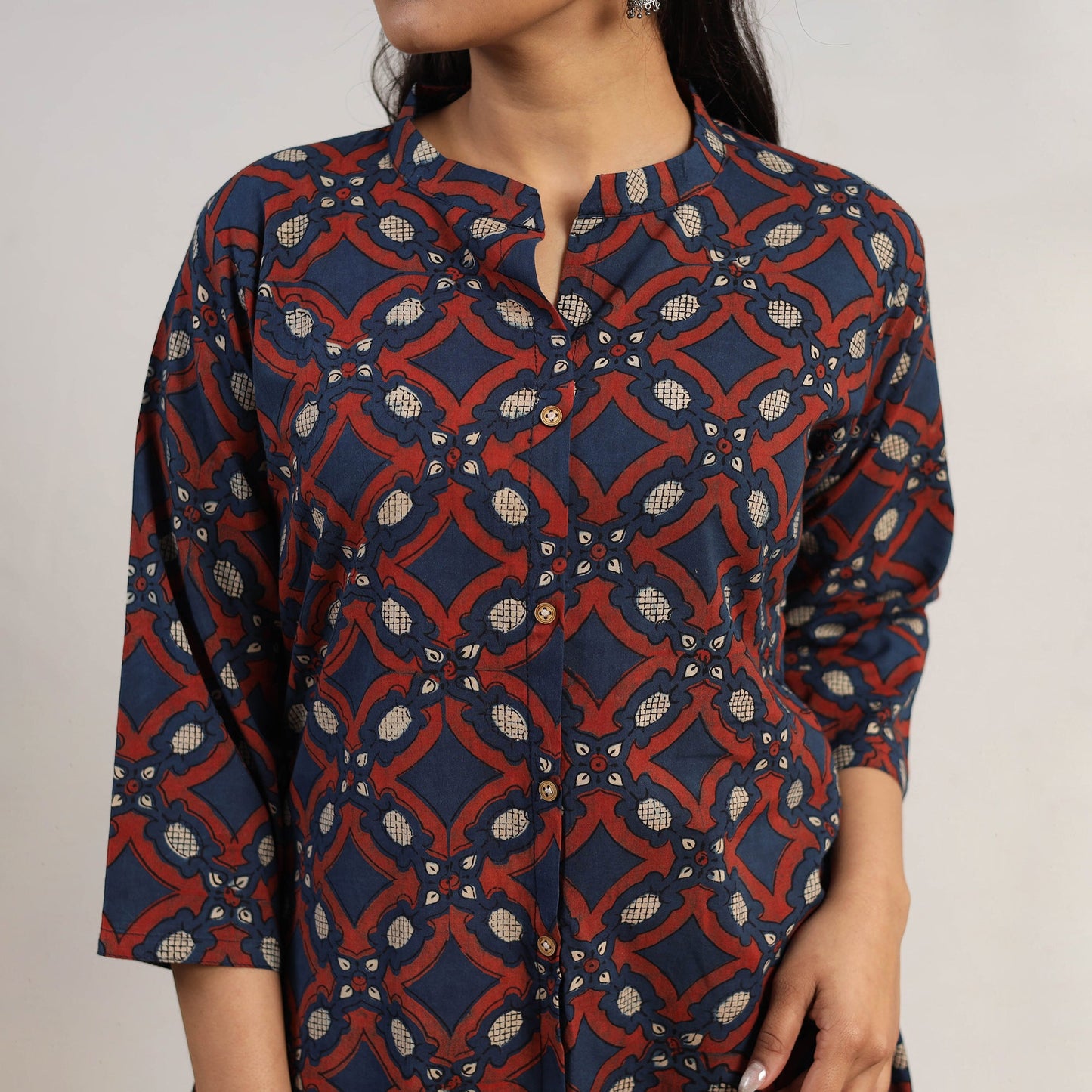 Buy Blue Hand Block Print Cotton A-Line Ajrakh Kurta