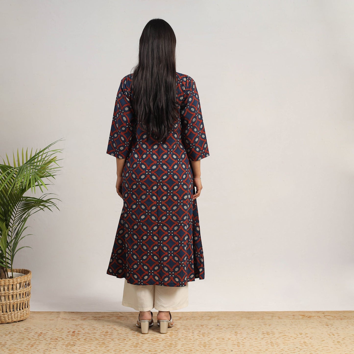 Buy Blue Hand Block Print Cotton A-Line Ajrakh Kurta