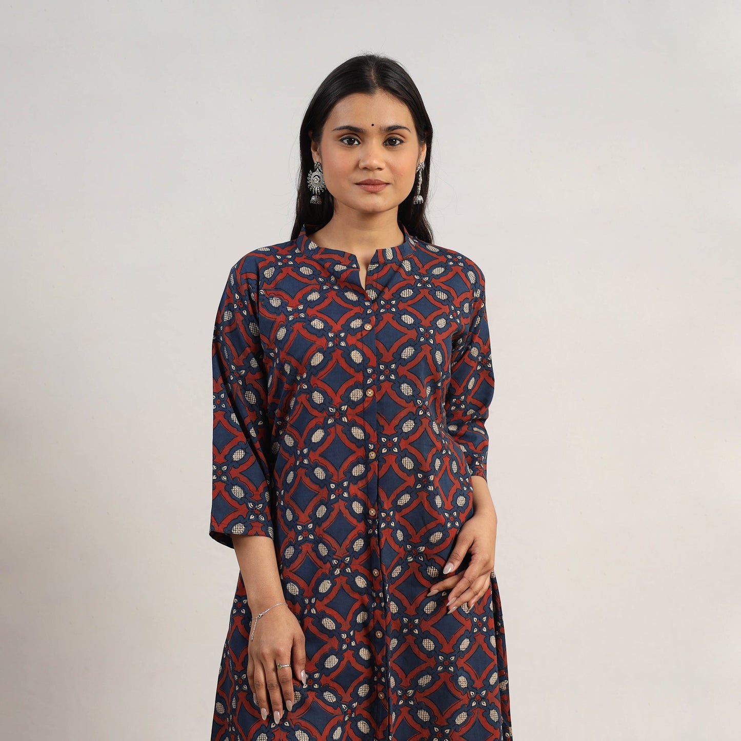 Buy Blue Hand Block Print Cotton A-Line Ajrakh Kurta