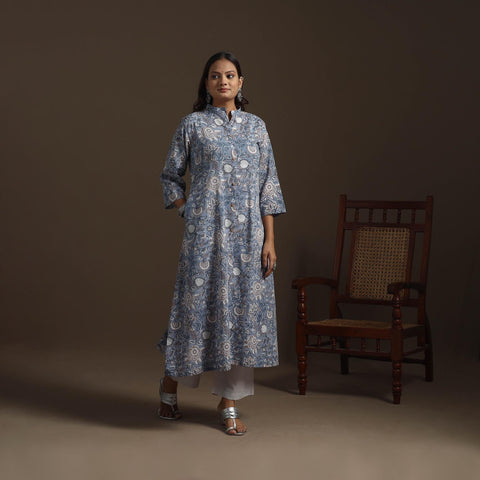 Hand cotton a-line sanganeri kurta for women 05