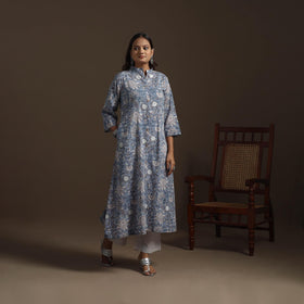 Hand cotton a-line sanganeri kurta for women 05
