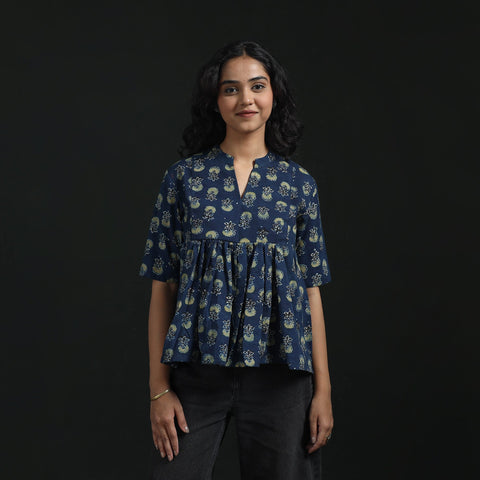 Hand block print cotton natural dyed ajrakh crop top 03