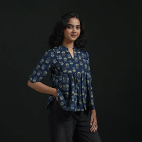 Hand block print cotton natural dyed ajrakh crop top 03