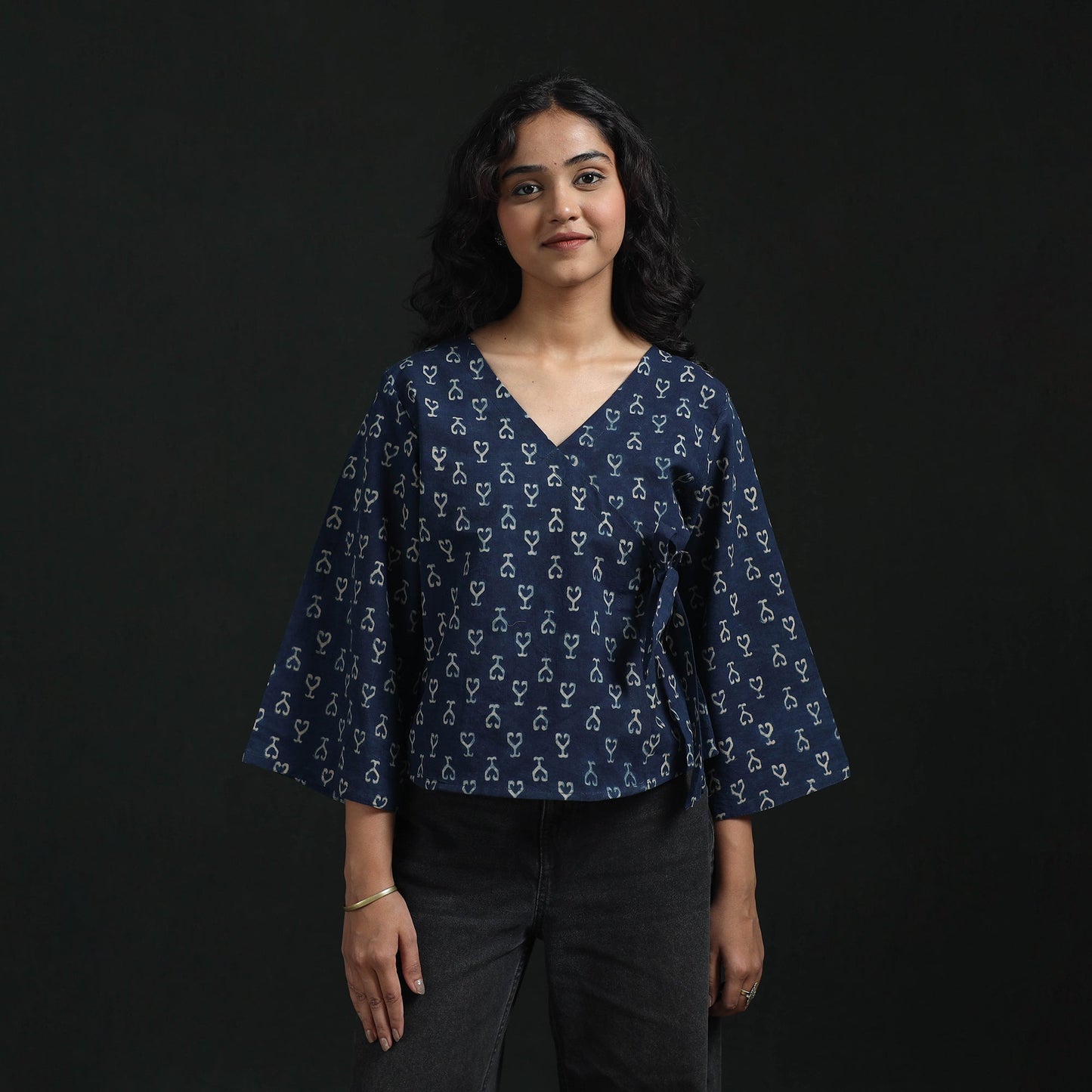 Hand block print cotton natural dyed angrakha ajrakh crop