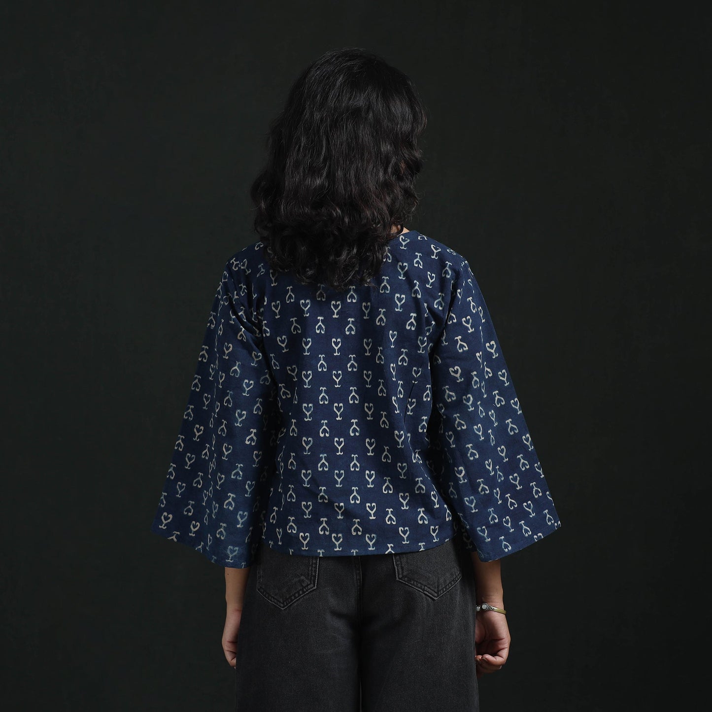 Hand block print cotton natural dyed angrakha ajrakh crop