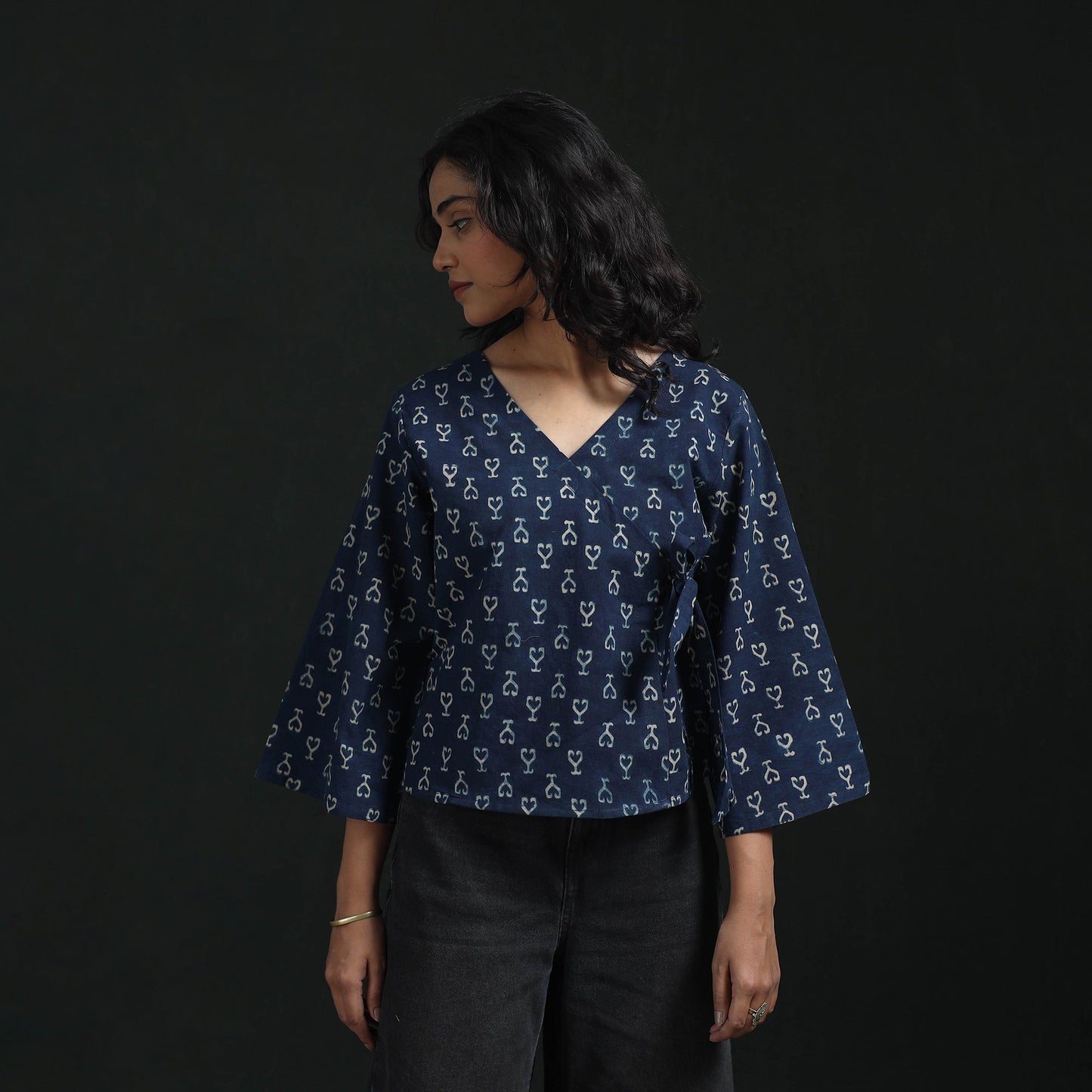 Hand block print cotton natural dyed angrakha ajrakh crop