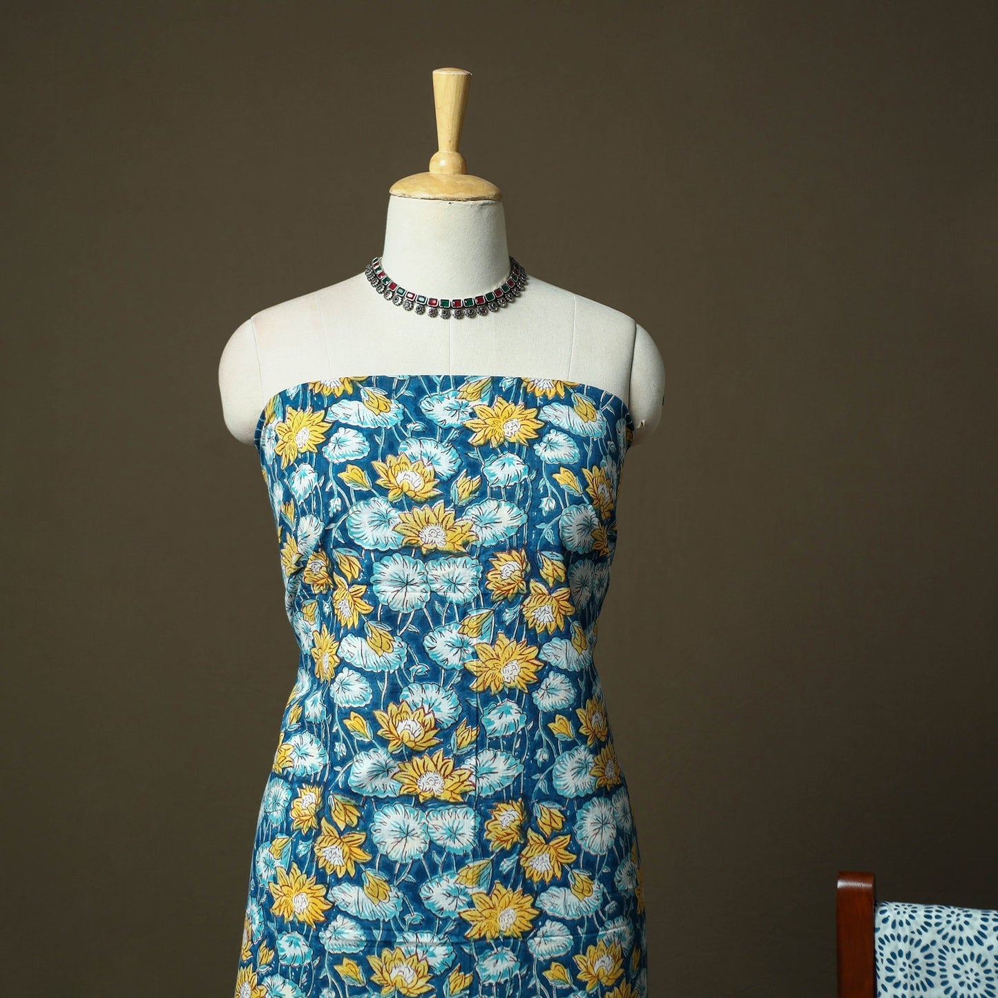 Hand block print cotton sanganeri 3pc unstitched dress