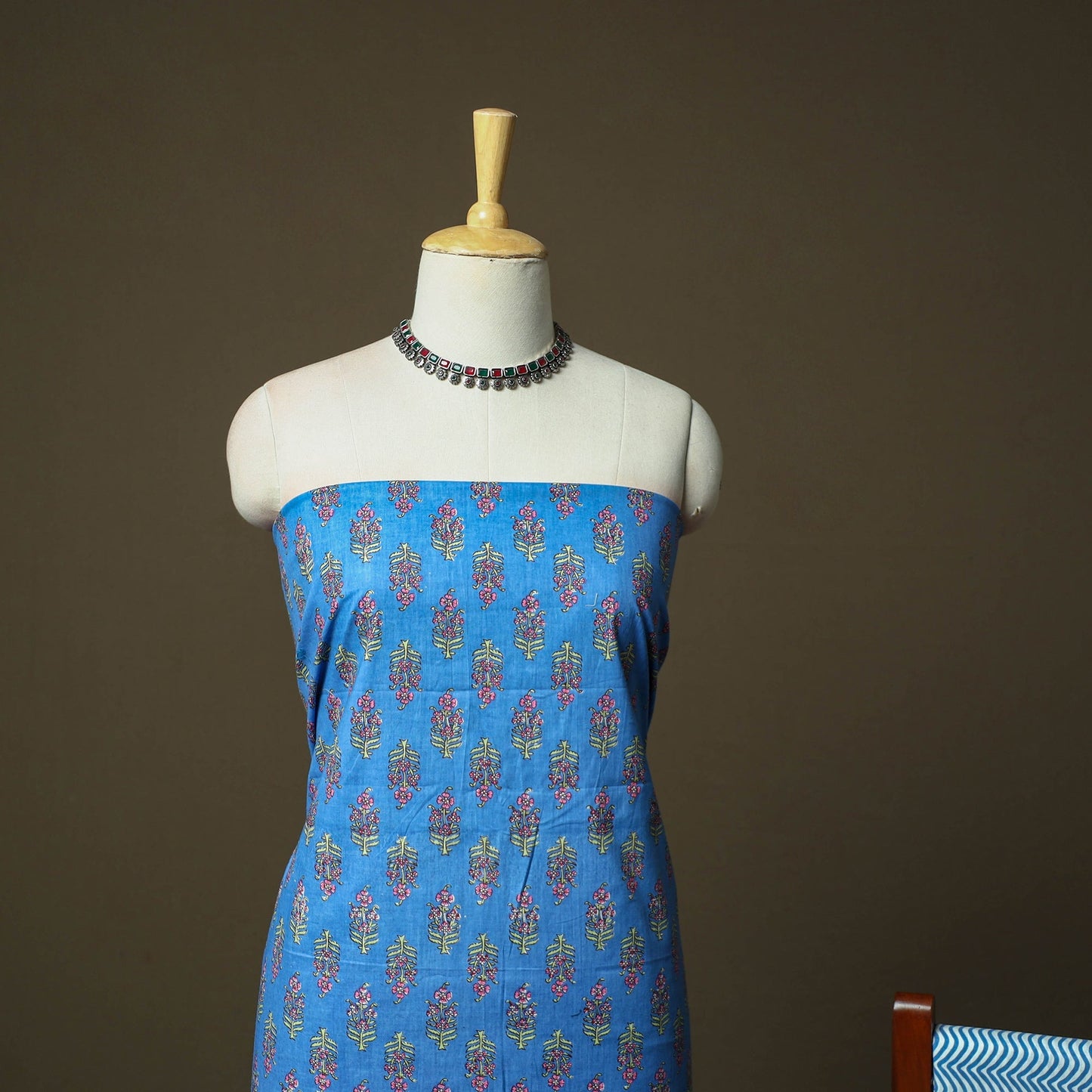 Hand block print cotton sanganeri 3pc unstitched dress