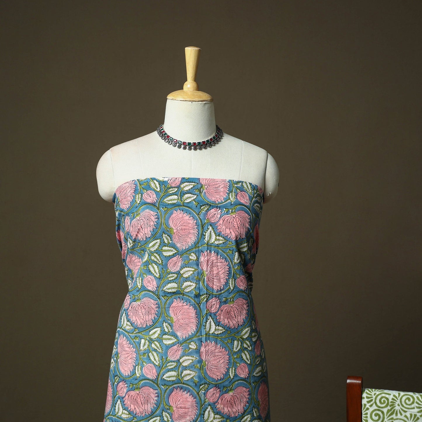 Hand block print cotton sanganeri 3pc unstitched dress