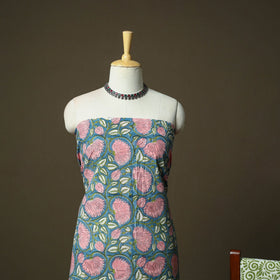 Hand block print cotton sanganeri 3pc unstitched dress