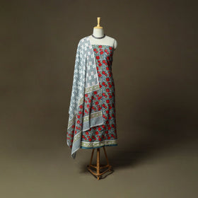 Hand block print cotton sanganeri 3pc unstitched dress