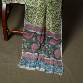 Hand block print cotton sanganeri 3pc unstitched dress