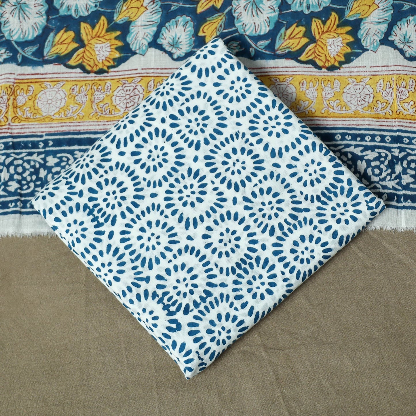 Hand block print cotton sanganeri 3pc unstitched dress