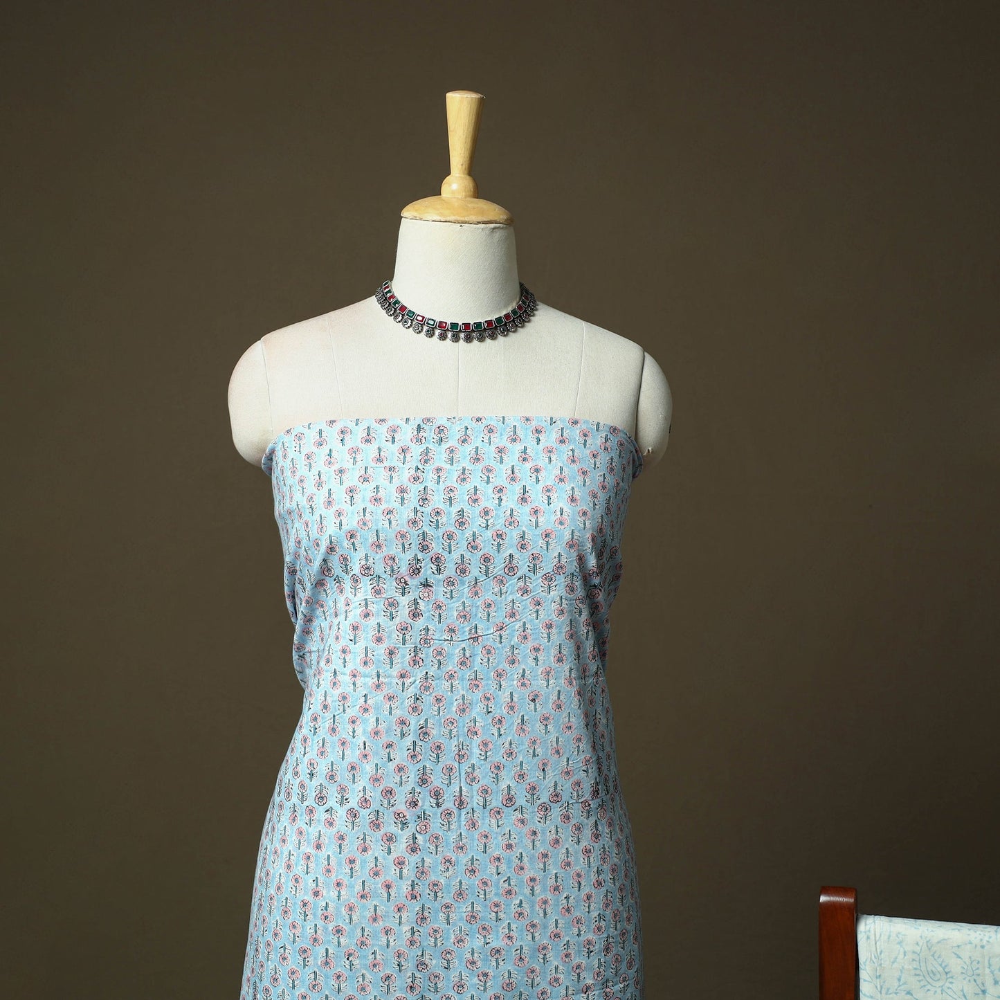 Hand block print cotton sanganeri 3pc unstitched dress