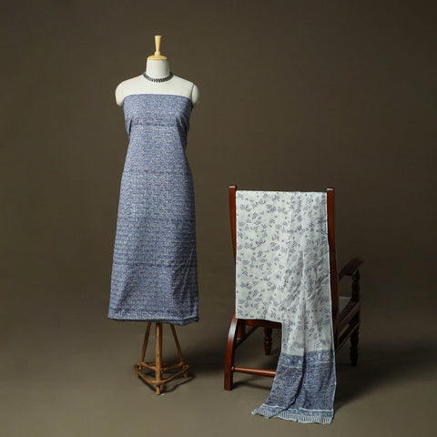 Hand block print cotton sanganeri 3pc unstitched dress