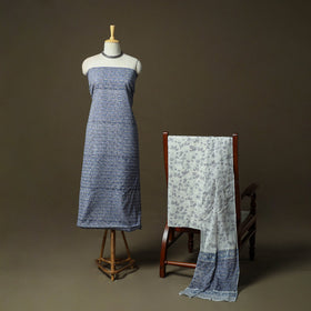 Hand block print cotton sanganeri 3pc unstitched dress