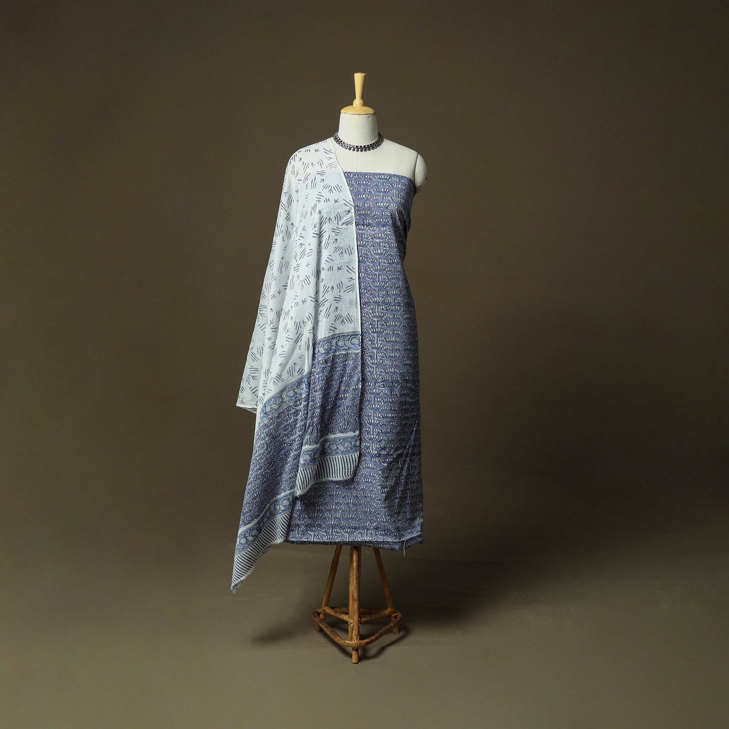 Hand block print cotton sanganeri 3pc unstitched dress