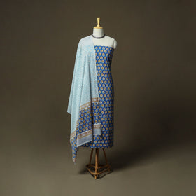 Hand block print cotton sanganeri 3pc unstitched dress